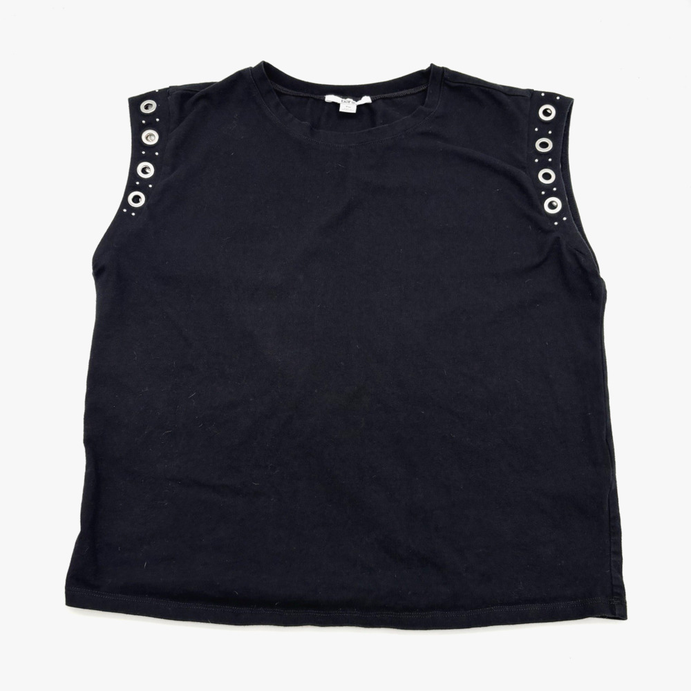 Bar III Black Knit Crewneck Grommet Trim Cap Sleeve Stretch Tank Top PM